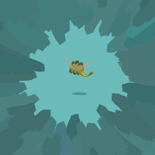A green, orb-shaped, squishy-looking creature with a tail and pink tendrils with fang-like ridges around its body.