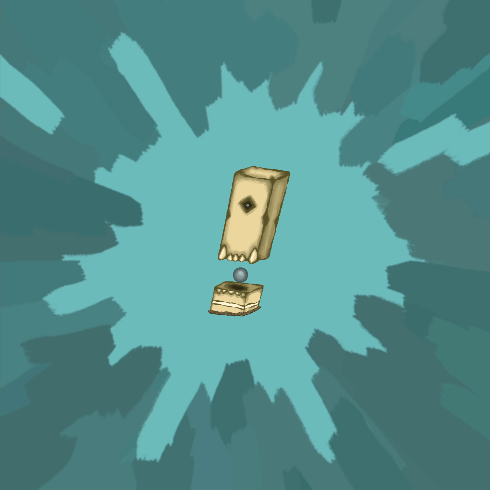 A drawing of a rectangular creature with the sphere in the middle cycling through different Defect orbs.