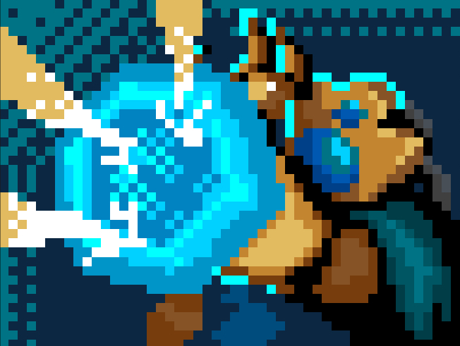 Pixel art version of the Defect’s Defend card portrait.