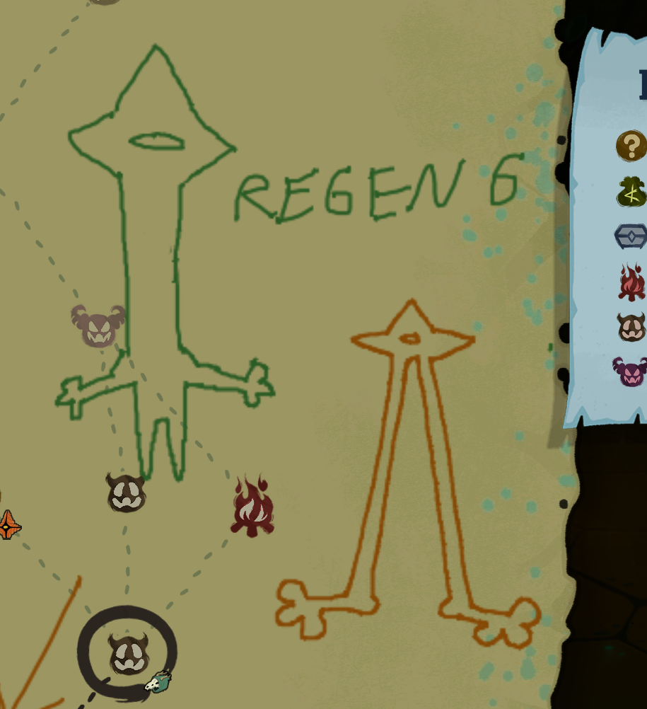Funny illustrations of the Regent created with StS2’s in-game map-drawing tools.