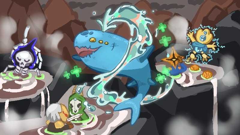 Illustration of Neow regenerating the StS2 roster with hot baths.