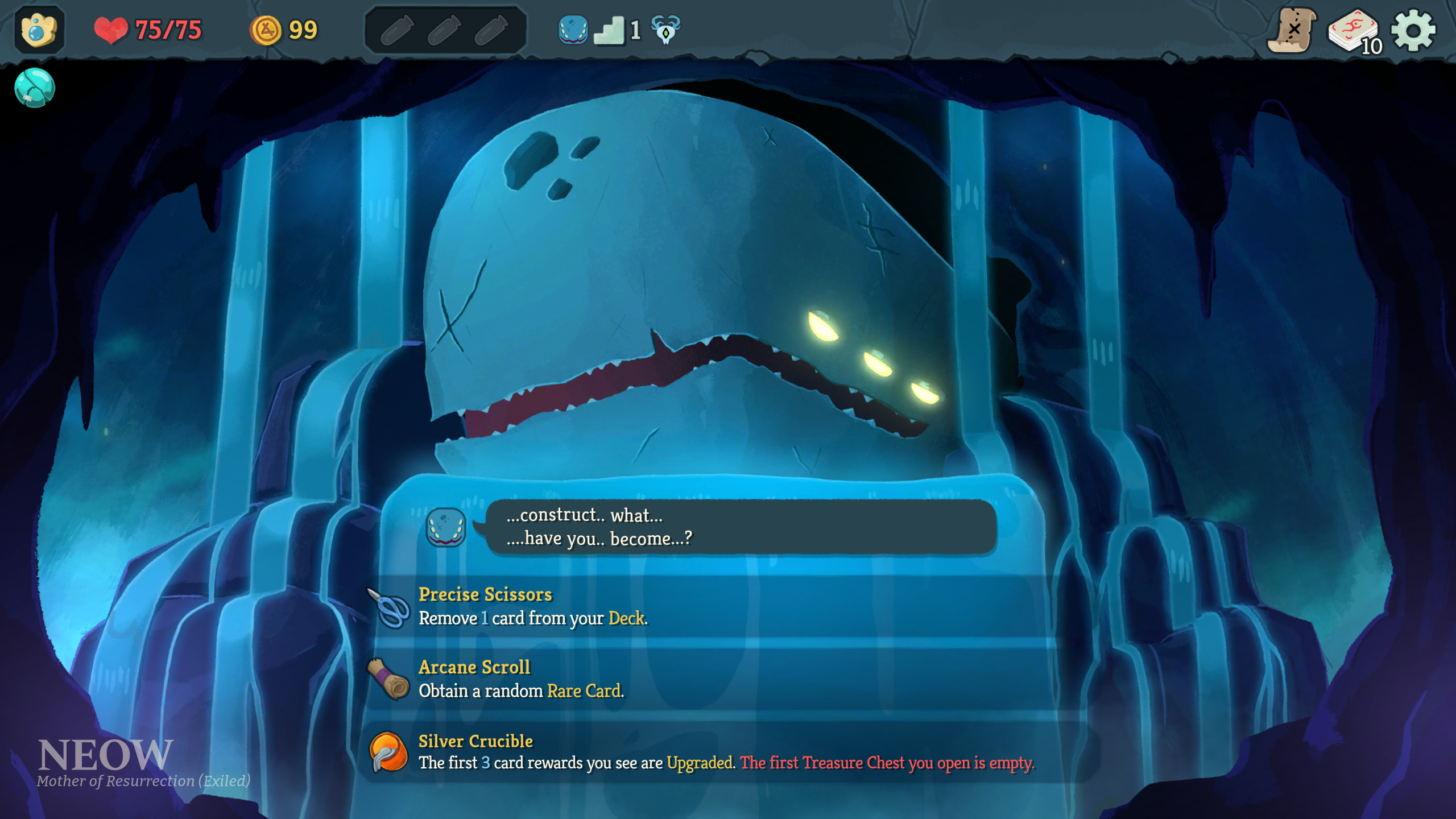 A screenshot of Neow in Slay the Spire 2.