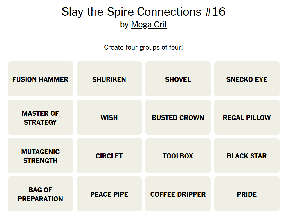 A screenshot of Slay the Spire Connections 16.