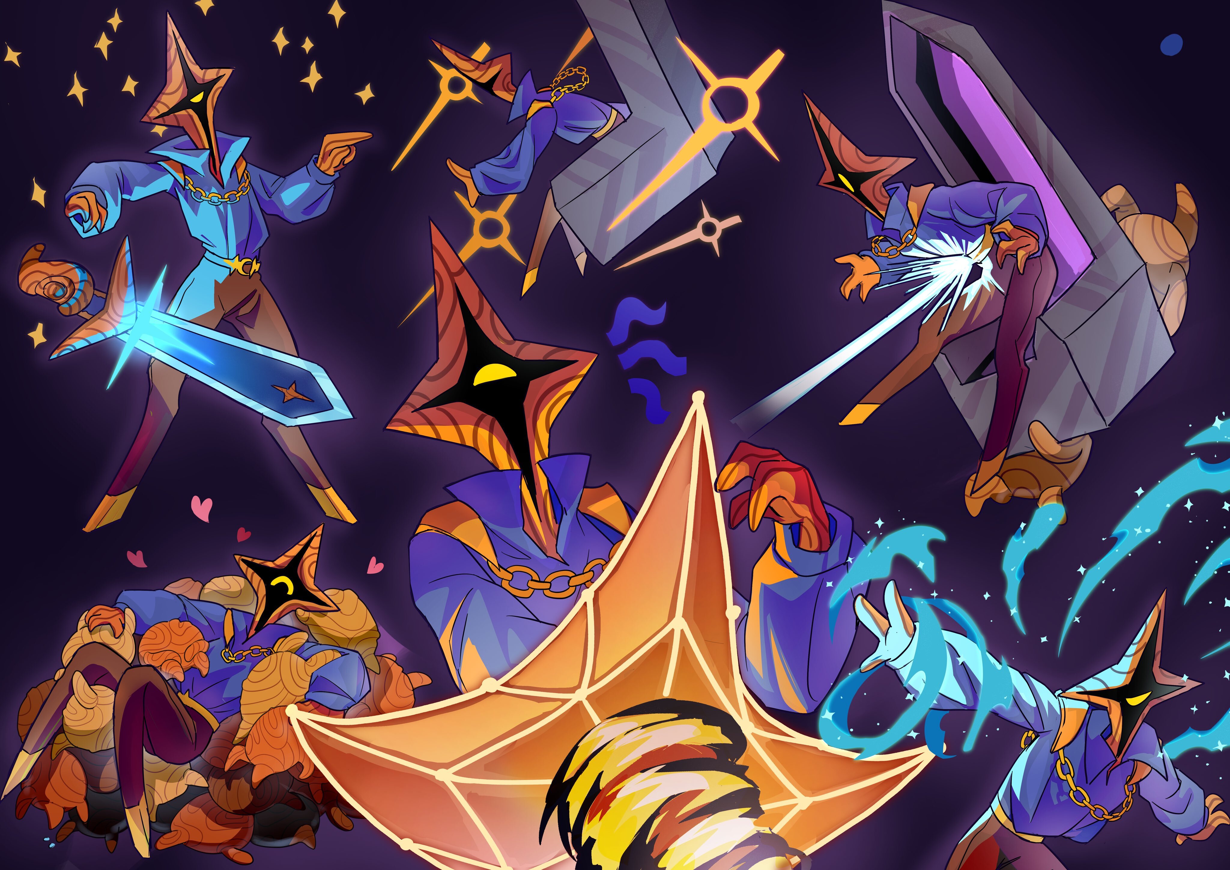 Illustrations of The Regent in various poses.